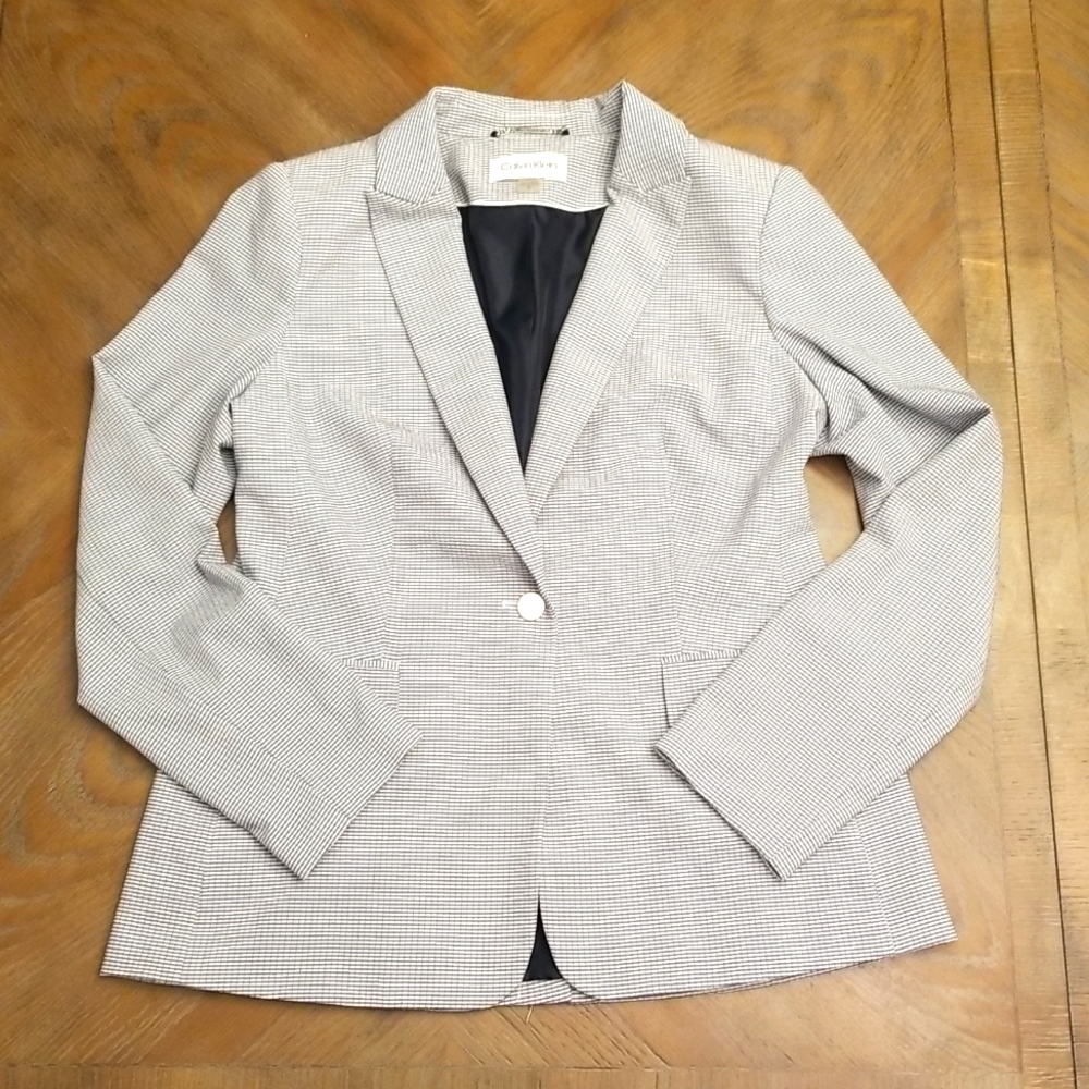 NEW Calvin Klein black white 1 button blazer size 10